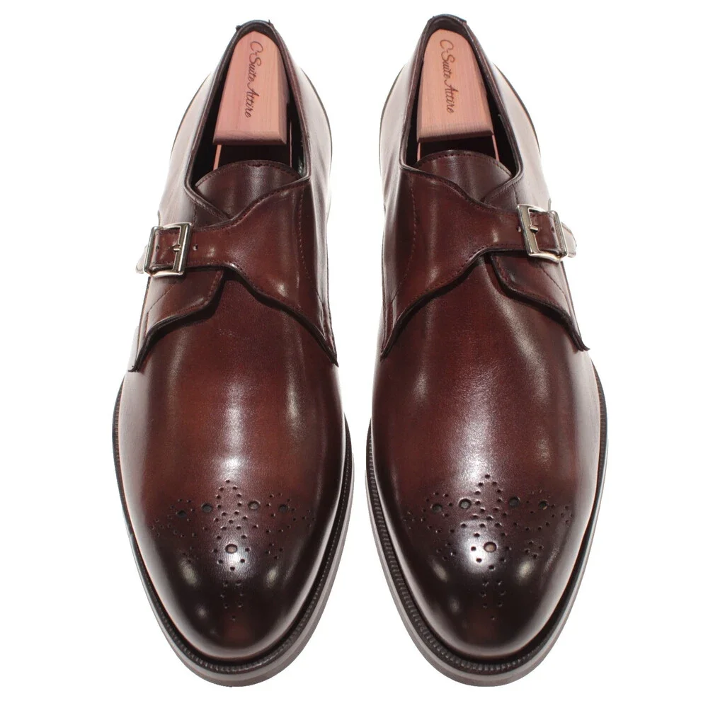 Pastori NWB Single Monk Strap Dress Shoes Size 12 US in Brown Leather